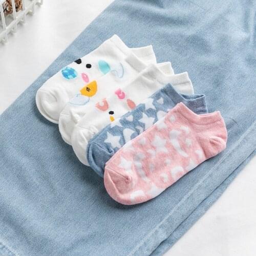 10 pieces = 5 Pairs/lot Womens Short Socks star cartoon Female Low Cut Ankle Moon Sock Summer Spring Girl Simple Cotton Sock