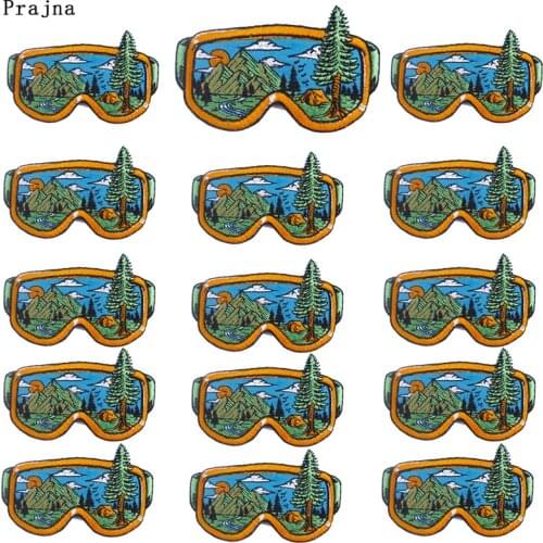 Prajna 10 PCS Wholesale glasses Patch Nature Adventure Patches For Clothing iron On Mountain Embroiderd Patches For Clothes DIY