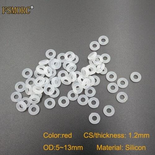 100pcs white Transparent and red silicon o-rings 1.2mm Thickness OD 5 5.5 6 6.5 8 10 12 13mm house use gasket no poison o ring