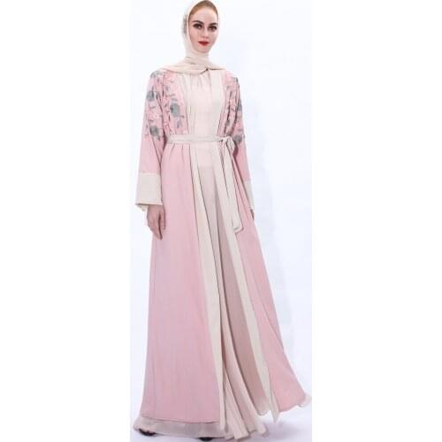 2021 Ramadan New Embroidered Outer Muslim Female Chiffon Stitched Cardigan Robe Femme Islamic Clothing Women Abaya Long Dress XL