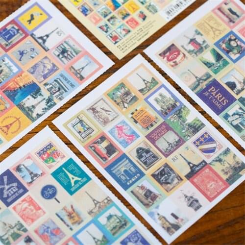30packs/lot Vintage Love in Paris Folding Stamps Stickers DIY Multifunction sticker Romantic France diy diary stiker