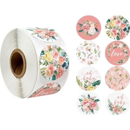 500pcs/roll Thank you Stickers Labels Roll Stickers 4 Types Flower Design For Wedding Envelope Scrapbooking Stickers Decoration