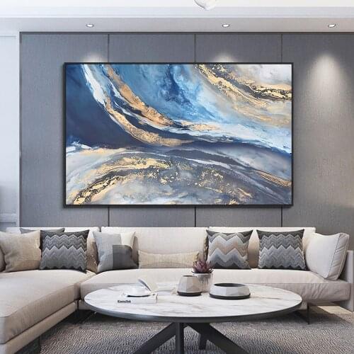 Abstract Landscape Blue and Gold Oil Painting Canvas Prints Nordic Wall Art Posters Canvas Paintings Pictures For Home Decor