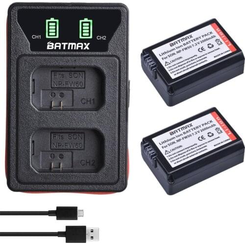 Batmax NP-FW50 NPFW50 FW50 Battery akku+LED Dual USB Charger for Sony Alpha a6500 a6300 a7 7R a7R a7R II a7II NEX-3 NEX-3N NEX-5