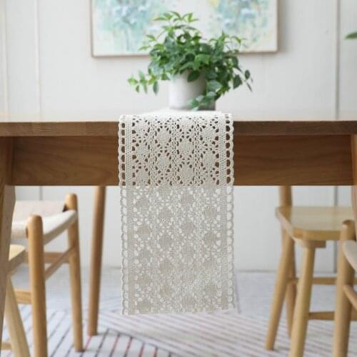Beige Cotton Fabric Table Runner for Wedding Handmade Runners Lace Crocheted Hollow Table Covers Home Tables Decoration