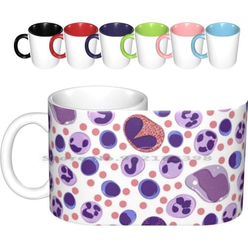 Large White Blood Cell Pattern Ceramic Mugs Coffee Cups Milk Tea Mug Lab Science Medicine Hematology Blood Technologist Med