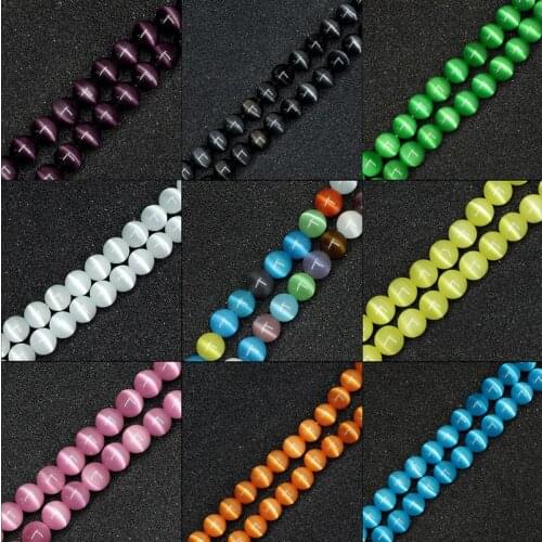 20Pcs 4/6/8MM Pink White Blue Round Cat Eyes Stones Beads For Diy Jewelry Making Supplies Charm Loose Spacer Beads