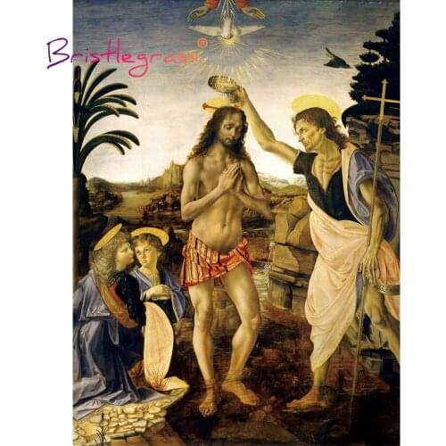 BRISTLEGRASS Wooden Jigsaw Puzzle 500 1000 Piece Baptism of Christ Leonardo Da Vinci Educational Toy Collectibles Painting Decor