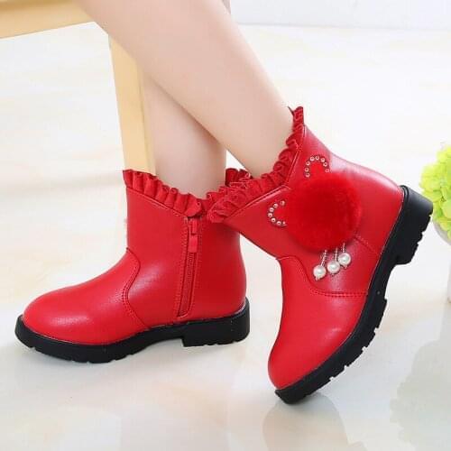 Girls Baby Snow Boots Fashion Kids Boots New Girls Ankle Boots Plush Princess Pu Leather Children Winter Cotton Shoes E39