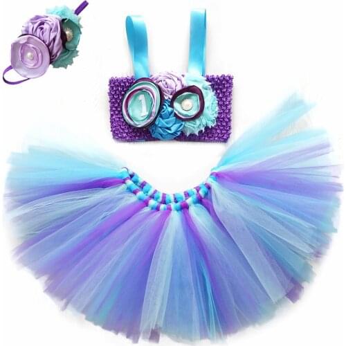 Toddler Little Mermaid Tutu Skirt Outfit for Baby Girls Mermaid Birthday Costume Kids Tutus Skirts Set for Child photography 1-8