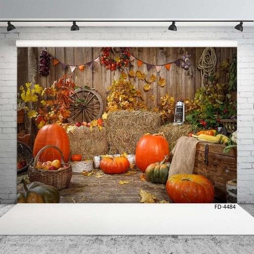 Pumpkins Haystack Pennant Warehouse Photography Backgrounds Custom Backdrop Photo Studio for Children Baby Halloween Photophone