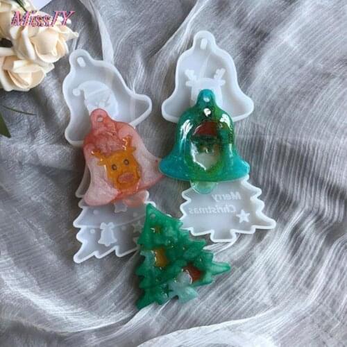 Christmas Tree Bell Elk Pendant Casting Silicone Mould Crystal Epoxy Resin Mold DIY Crafts Aromatherapy Wax Aroma Gypsum Plaster