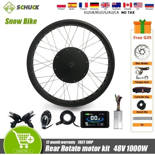 Snow Electric Bicycle Conversion Kit 48V 1000W Fat Bike Rear Rotate Hub Motor Wheel 20 26in 4.0 Tyre For ebike Conversion Kit