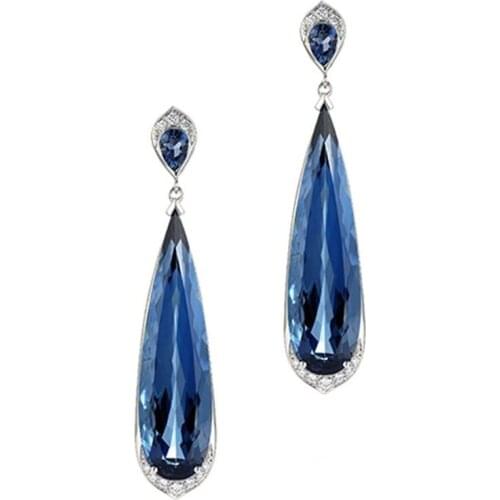 Fashon Women Jewelry Navy Blue Drop Zircon Dangle Stud Earrings Bridal Wedding Engagement Set Gifts