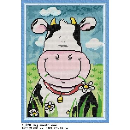 Big Mouth Cow Cross Stitch Kit DIY Cartoon Animal Pattern Embroidery Kit 11CT 14CT Chinese Needlework Set Home Decoration Gift