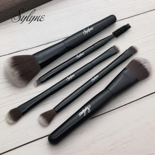 Sylyne 5pcs travel makeup brush set with bag black portable carry professional makeup brushes