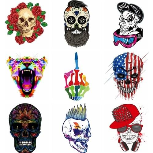 DIY Punk Heat Transfers Patch Iron On Transfer For Clothing Punk Patch Skull Appliques Sticker For Washable T-Shirt Applique