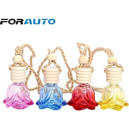 FORAUTO Air Freshener Perfume Pendant Car Perfume Bottle Hanging Glass Bottle Flower Shape Auto Ornament Car-styling