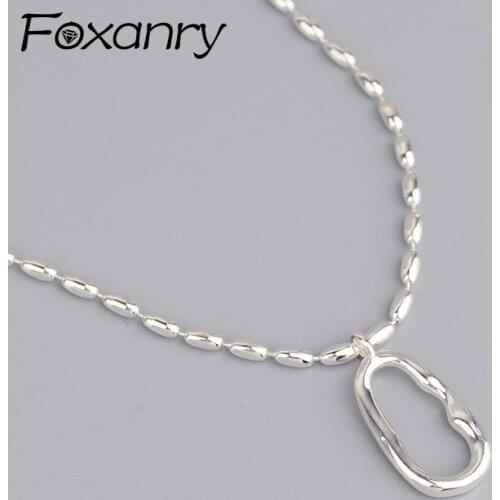 FOXANRY 925 Sterling Silver Necklace New Fashion Vintage Simple String of Beads Hollow Geometric Party Jewelry Gifts for Women