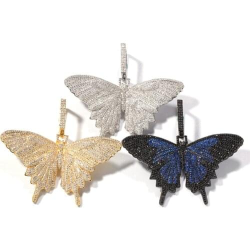 Iced Out Butterfly Pendant Necklace For Men Women Gift New Arrival 5 Colors Micro Pave Zircon Hip Hop Necklace
