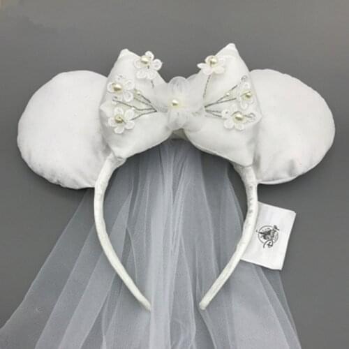 Disney Mickey Minnie Hairband Play Game Women Party Headdress Ears Sequin Hair-Bands Princess Head Hoop Plush Toy Kid Gift