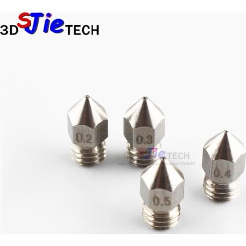 1pc MK8 M6 Thread Stainless steel/Brass Nozzle 1.75mm 0.2/0.3/0.4/0.5mm For creality cr-10 ender 3 Pro CR20 Anet ET4 3D Printer