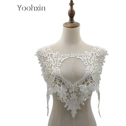 Luxury flower white embroidery DIY lace collar Fabric Sewing ribbon trim Applique neckline craft cloth Wedding Christmas Textile
