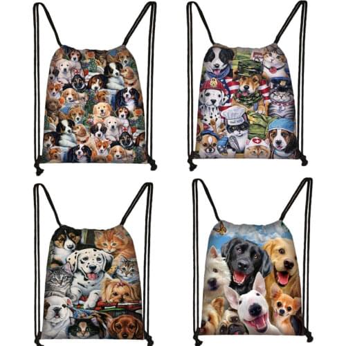 Cute Dog Yorkshire Terrier / French Bulldog / Dachshund Drawstring Bag Women Fashion Bag Teenager Girls Travel Backpack Bookbag