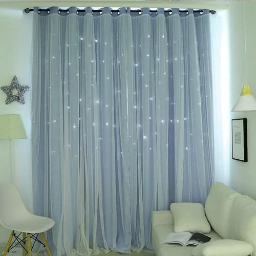 1x2M Star Curtains Blackout Curtains Window Tulle Curtains for Living Room Bedroom Two-layer Curtains Hollow Star Ins Curtain