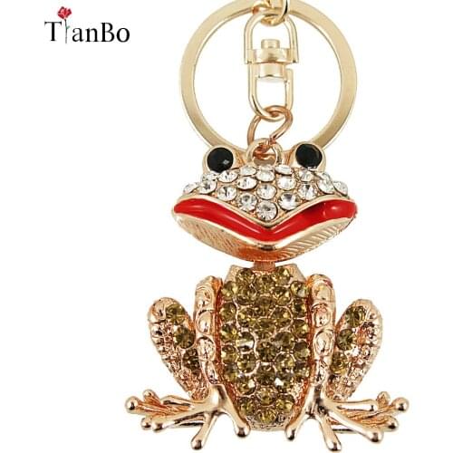 TianBo Lovely Frog Pendant Charm Rhinestone Crystal Purse Bag Keyring Key Chain Accessories Wedding Party Holder Keyfob Gift