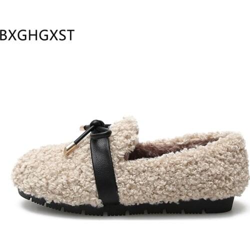 Fur Shoes Women Black Loafers Women Shoes Luxury Brand High Quality Winter Shoes Women Butterfly-knot Zapatos Mujer Verano 2021