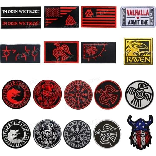 Valknut Valhalla Tactical Vikings Velcros Patches Raven Odin Symbol Blackbird Sun Emblem Military Infrared Badge Appliques