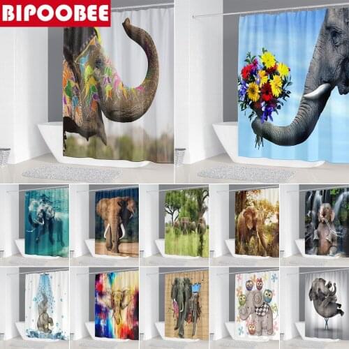 Funny Animals Shower Curtain 3D Elephant Bathroom Curtains Mildew Proof Durable Fabric Bath Screen Washroom Bathtub Decoration
