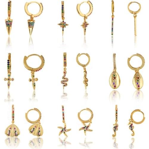 A Pair Of Color Earrings For Women New Design Fashion Colorful Zircon Female Shell Conch Earrings Bohemia Style Ear Jewelry