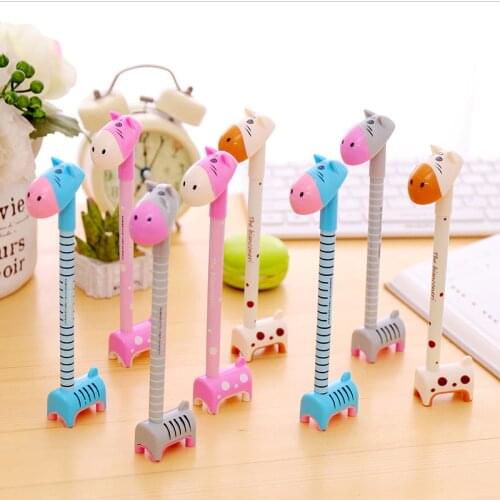 Creative cartoon horsehead ball pen with base lovely stationery giraffe high quality signature pen student office supplies
