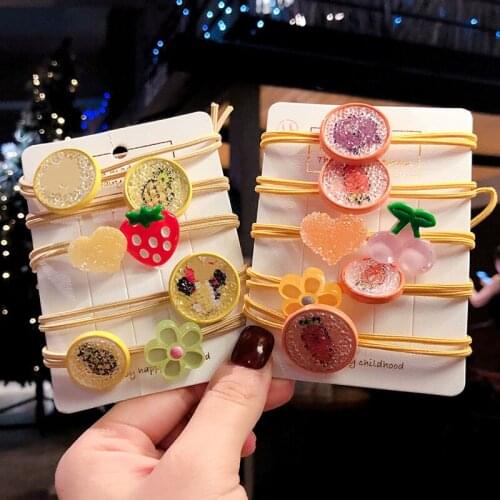 5 Pcs/Set Children Cute Colors Acrylic Cartoon Fruit Flower Elastic Hair Bands Girls Lovely Rubber Bands Kids Hair Accessories