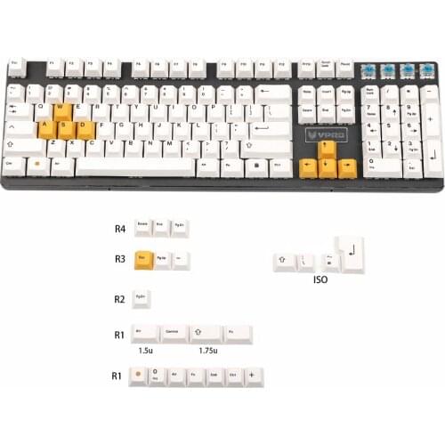 White Yellow Design 126keys Cherry Profile Sublimation PBT Keycaps For Cherry Mx Switch Mechanical Gaming Keyboard