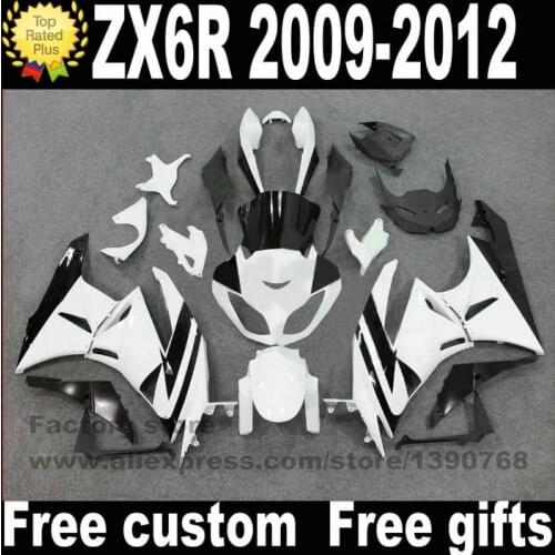 Free 7 gifts fairings set for Kawasaki ZX6R 2009 2010 2011 2012 white black fairing body kits 09-12 TZ28