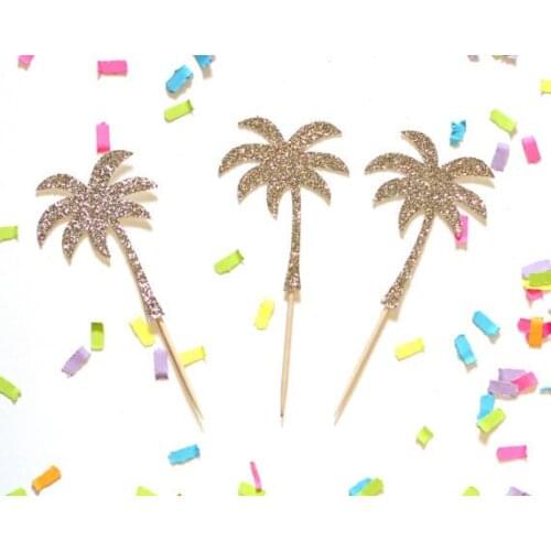 Palm Tree Glitter Cupcake Toppers Picks birthday Party Food Picks summer wedding cake topper
