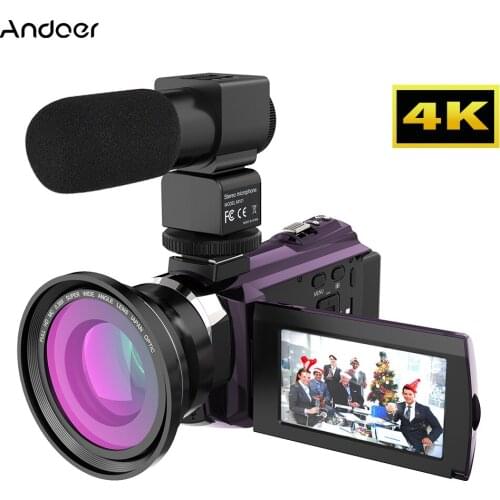 Andoer 4K 1080P Digital Video Camera 48MP 16X Zoom Touchscreen WiFi Night Sight Video Camera Camcorder Recorder w/0.39X Lens Mic