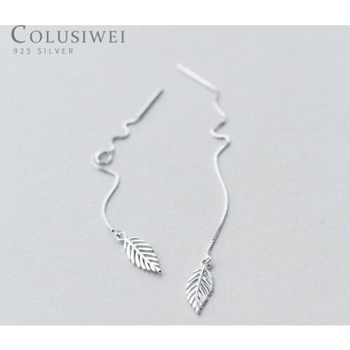 Colusiwei 100% 925 Sterling Silver Leaf Leaves Long Chain Tassel Drop Earrings for Women Fashion Plant Dangle Earrings Jewelry