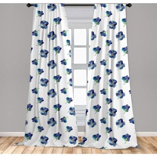 Floral Curtains Watercolors Painted Violet Flowers Pattern Blooms Spring Nature Theme Window Drapes for Living Room Bedroom