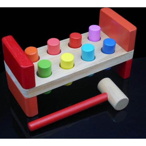 Early Learning Wooden Toys Percussion Stakes/Color Piling Machine Kids Wood Block Classic Learning Educational Baby Desktop Game