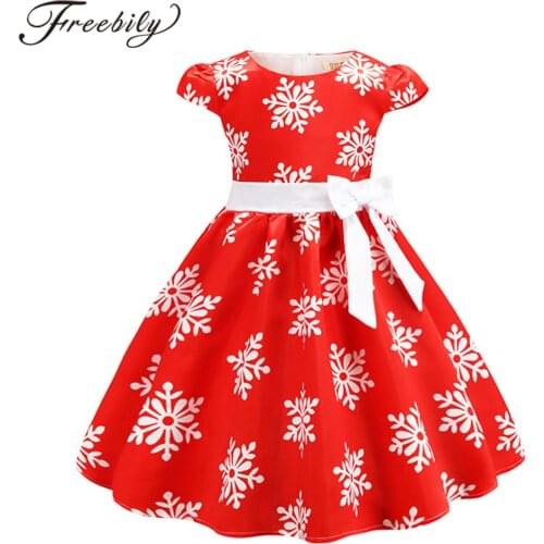 Kids Girls Christmas Costume Dress Up Snowflake Printed Bowknot Elegant Princess Dress For Girls Wedding Party Birthday Dress