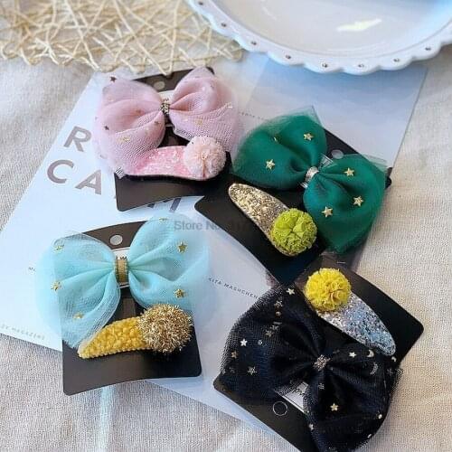 DHL 200set 2pc/set Girls Mesh Pom pom Cute Snow Sweet Princess Exquisite Flower Ball Hair Pin Kids Clip Hair Accessories