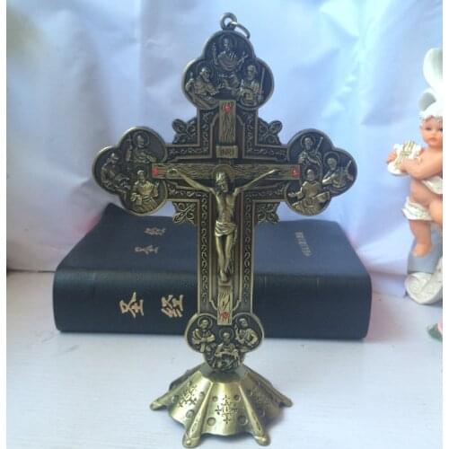 European Home Furnishing Fine Carving The Twelve Apostles Icon Jesus Cross Pendant Ornaments Jesu Crucifix Rood Lamb of God INRI