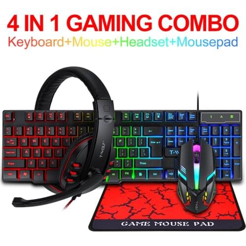 Gamer Keyboard and Mouse Headphone Set RGB Computer Gaming Keyboard Mouse Combos Wired Keyboards for PC LED Backlit Keyboard