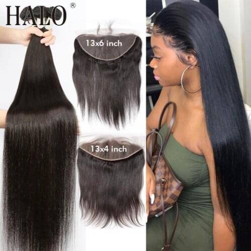 Halo 30 34 Inch Straight 3/4 Bundles deal Brazilian Hair Bundle With 13x6 13x4 Lace Frontal Closure Wholesalers Cheap Bundles