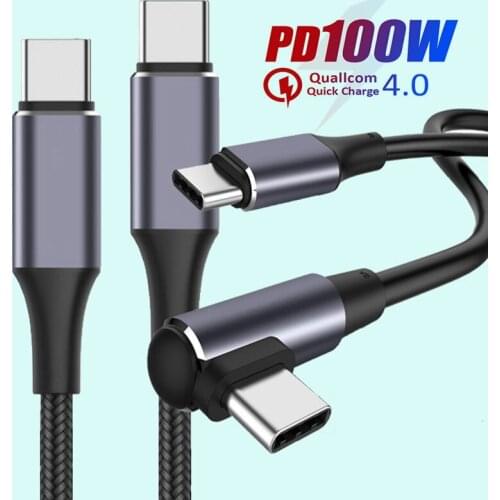 PD100W Type-C To Type-C Cable 90 Degree Elbow USB Type C Fast Charging Charger Cable Nylon Braided Charge Wire For MacBook iPad