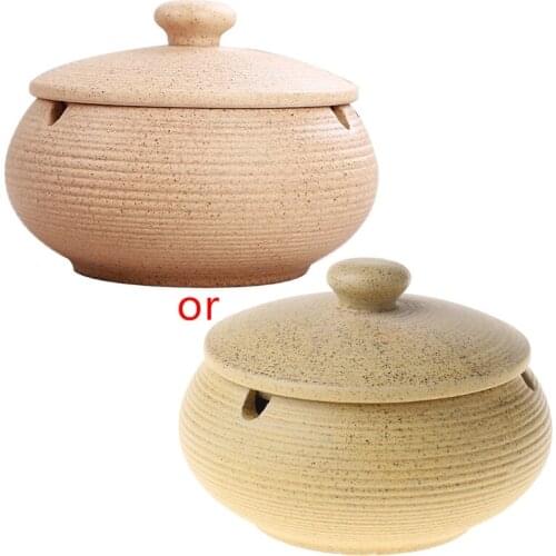 Ceramics Ashtray with Lid Retro Indoor Decorative Ashtray for Living Room Car
